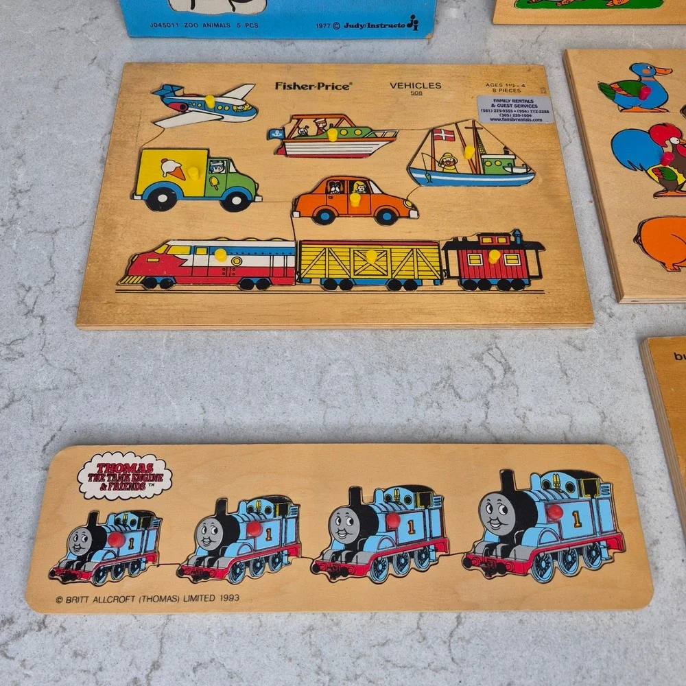 Fisher-Price Simplex‎ Vintage Wooden Peg Puzzle Lot of 6 Thomas Animals Kids